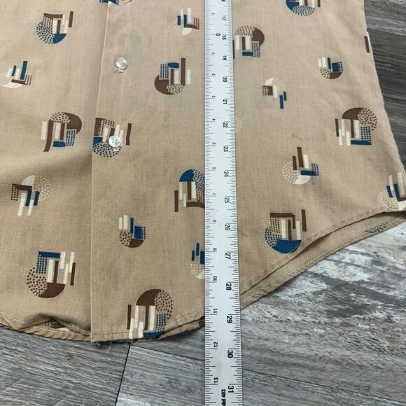 Vintage 70s K-Mart Permanent Press Geometric AOP Mens L 16 Button Up Shirt USA - Picture 6 of 7